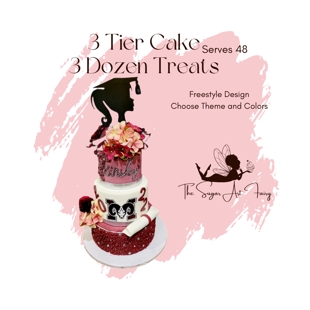 3 Tier Cake with 3 Dozen Treats