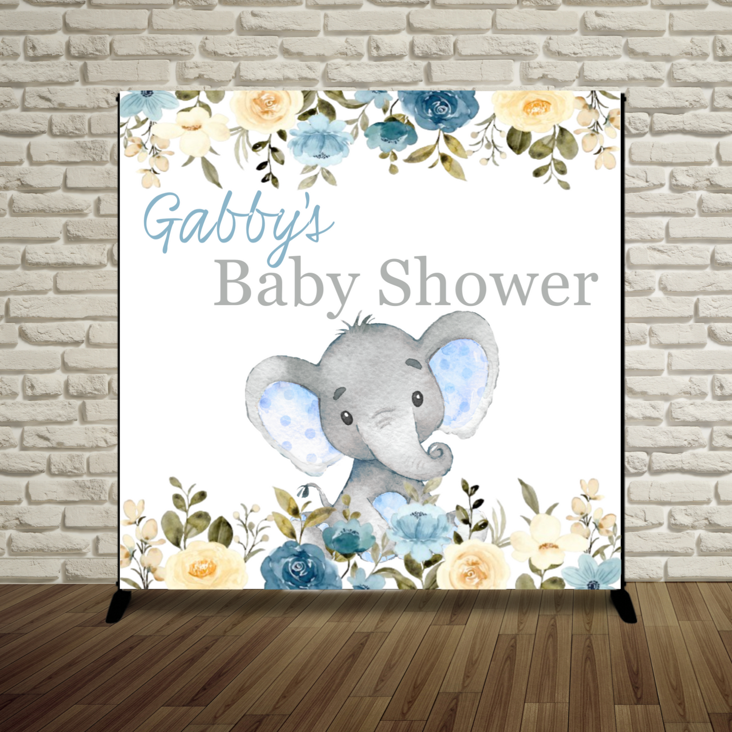 Floral Elephant Baby Shower Backdrop (Custom Print or Digital File)